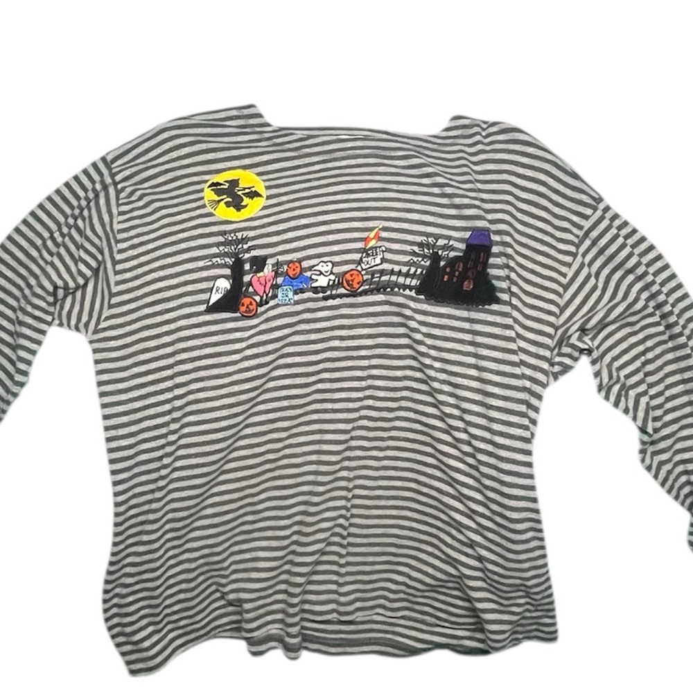 Victoria Jones Woman Black and White Striped Halloween Tee